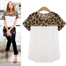 Feitong 2 Colors Plus Size 3XL Summer Women Casual Clothing Leopard Printing Patchwork Chiffon Blouse Tops