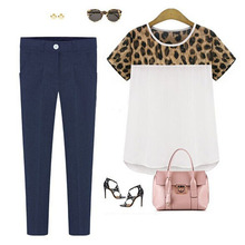 Feitong 2 Colors Plus Size 3XL Summer Women Casual Clothing Leopard Printing Patchwork Chiffon Blouse Tops