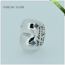 Fits Pandora bracelets Cinderella Heart Silver Beads with Blue Zircon New 100 925 Sterling Silver Charm