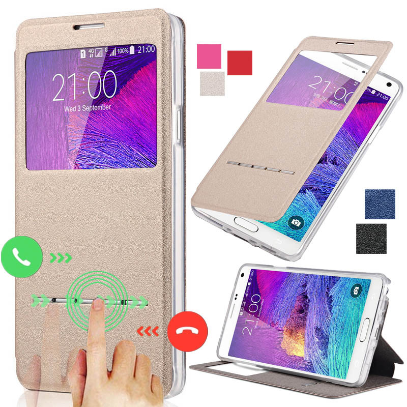 Note4 Smart Answer Window Leather Case For Samsung Galaxy Note 4 N9100 Auto Unlock Matte Phone