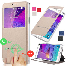Note4 Smart Answer Window Leather Case For Samsung Galaxy Note 4 N9100 Auto Unlock Matte Phone Bag Cover TPU Silicon