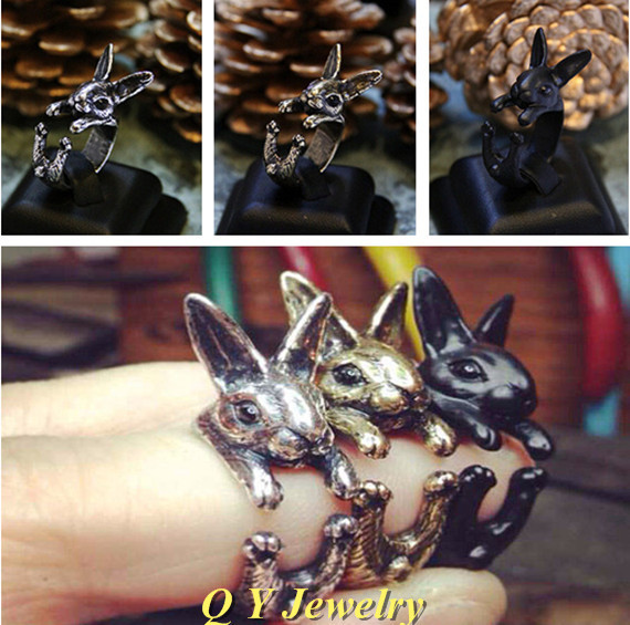 1Pcs Mix Color Vintage Silver Hippie Chic Handmade Rabbit Bunny Ring Cute Animal Boho Brass Knuckles