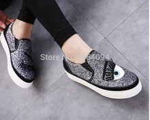 high quality 2015 brand new celebrity design slip on board shoes sparkle sequins eye lash thick