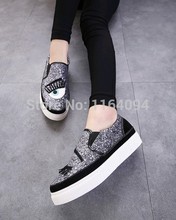 high quality 2015 brand new celebrity design slip on board shoes sparkle sequins eye lash thick