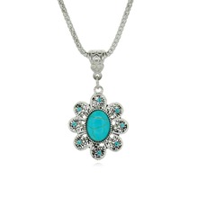 Luxury Hollow Out Crystal Round Sunflower Turquoise Elegant Long Pendant Necklace Women’s Jewelry