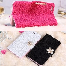 2015 New Mobile Phone Accessories Back Cover Book Stand For iPhone 6 plus case applique PU Leather Rhinestone Free Shipping