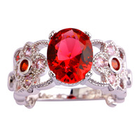Flower Series Retro Style Fashion Attractable Women Jewelry Red Garnet 925 Silver Ring Size 6 7 8 9 10 Wholesale Free Shipping