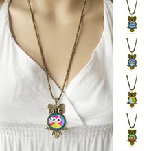 Vintage Owl Pendant Necklace Fashion Glass Cabochon Statement chain Necklace Classic Bronze Necklace in Jewelry