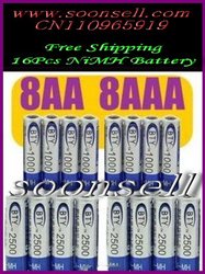 Bloco recarregável Soonsell-GRANDE de Betteries da bateria do Recharge do AA 2500mAh AAA 1000mAh NiMH Ni-MH das pilhas de SALE-8+8 1.2v + transporte livre