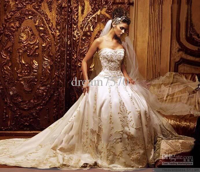 Wholesale - Ball Gown champagne Sweetheart Embroidery Chapel Train Bridal Wedding Gown(China (Mainland))