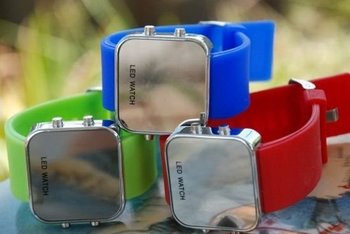 Hot Item LED Mirror Watch Fashion Jelly candy color Silicone Bracelet Wrist Watches Unisex Multicolor 10pcs/lot