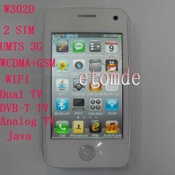 UMTS 3G WCDMA+GSM 2 SIM DVB-T TV+Analog numérique TV WIFI Java W302D