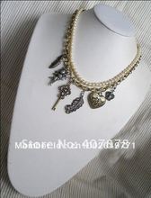 Free shipping, Bronze Heart Key Crown Leaf Cupid Double Chain Necklace
