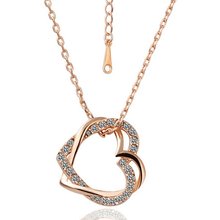 18KGP N007 Double Hearts Fashion Jewelry 18K Gold Plated Plating Necklace Nickel Free Rhinestone Pendant Crystal SWA Elements