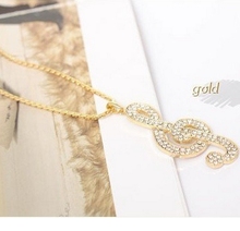 N016 Full rhinestone fashion jewelry Crystal Clear Music Note Long Necklace Necklaces for women B1 8