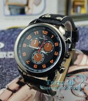 Men's Men  Orange Big Dial Black 6 Hand Sports Wrist Quartz Watch   Xmas Gift Free Ship