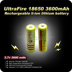 A VENDA + 2PCs/lot 18650 a bateria Ultrafire 3.7V PVC da lanterna elétrica do li-íon do lítio de 3600 mAh protegeram a bateria recarregável da bateria 18650