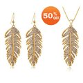 Christmas holiday sale 18k Gold Plated Feather Design rhinestone austrian crystal Jewelry Sets # sws061