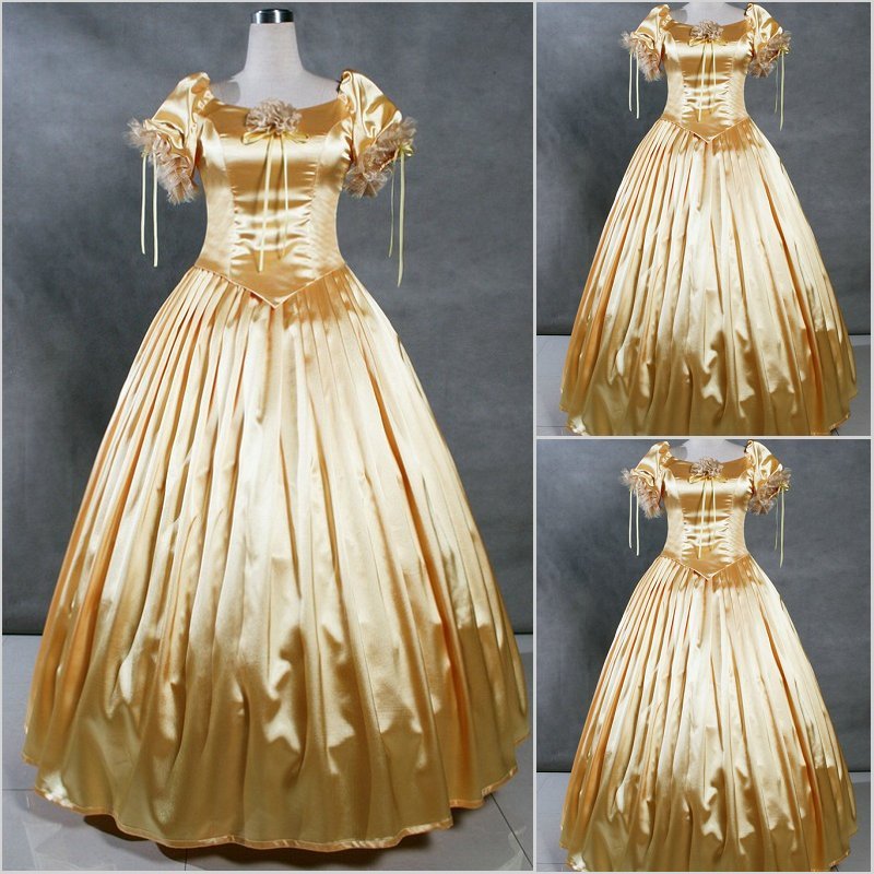 Gold Vintage VictorianMedieval Southern Belle Princess BALL GOWN ...