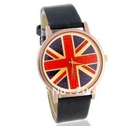latest style British Flag Pattern Round Dial Analog Watch with Faux Leather Strap.women's watch.men's watch.free shipping