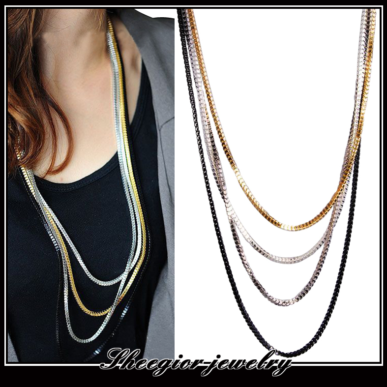 Long-necklace-fashion-fine-jewelry-with-Gold-Silver-Black-Metal ...