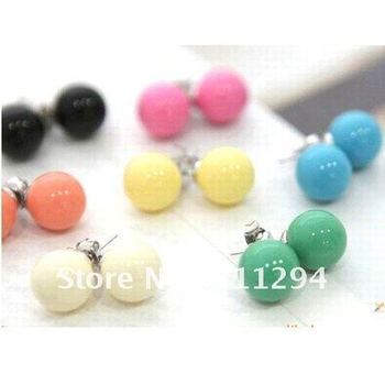 HOT! candy colors ball plastic ball stud earrings FreeShipping JJ069