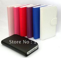 10pcs/lot New arrival PU Leather Wallet Flip Pouch Cover Case For iPhone 4 4G 4S Free shipping(China (Mainland))