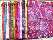 10piece/pack Free shipping  Drawstring Double layer Satin Fabric Fancy Shoe Bags For Women  mix color