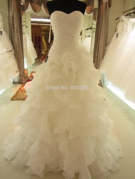 Горячая распродажа настоящее аватар органзы милая рюшами 2015 свадебное платье / свадебные платья SL-7070