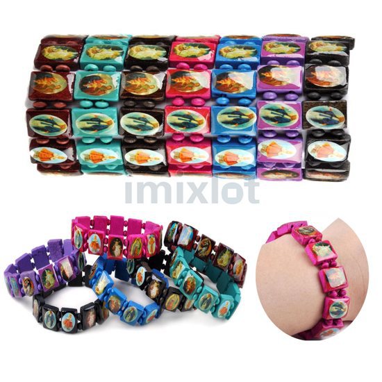 Wholesale Lots 18pcs Stretchy Wooden Jesus Wrist Bracelet Saints Rosary Religious [B699-B671 M*18](China (Mainland))