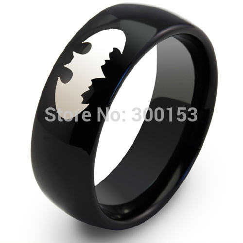 Fashion Men 8mm New Black Batman Tungsten Carbide Dome Ring Promise ... Fashion Men 8mm New Black Batman Tungsten Carbide Dome Ring Promise ...