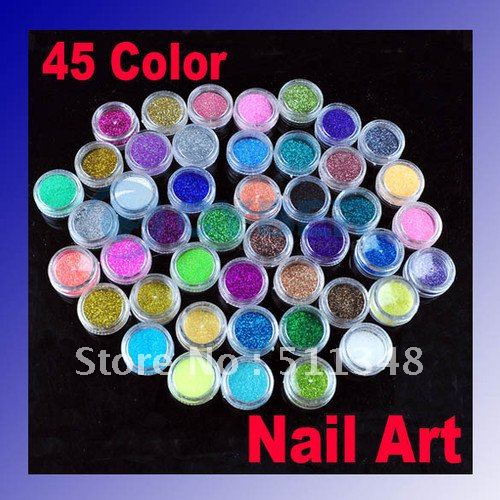 free shipping special offer 1set 45 colors nail glitter powder dust eye