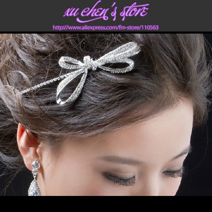 BOW silver color pink red rhinestone bridal headdress crown frontlet marriage jewelry