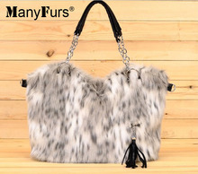 2013 faux  fur bag rabbit fur fashion vintage color block leopard print bag portable one shoulder cross-body bag