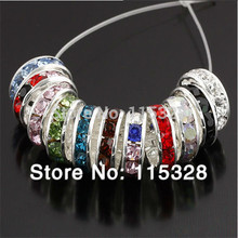 Free Shipping 50pcs Lot 8MM Crystal Spacer Metal Silver Plated Rondelle Rhinestone Loose Beads For Jewelry