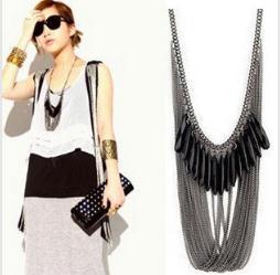 Free shipping Fashion black stone sweater chain multi tasse triangle long necklace Statement jewelry wholesale PT33