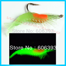 10pcs/lot Free Shipping 60mm 3g Noctilucent Soft Silicone Prawn Shrimp Fishing Lure Hook Bait