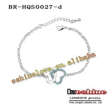 Romantic Closer Hearts Charm Bracelet Platinum Plating Crystal Charm Bracelet Love Jewelry 6Colors Options BR HQS0027mix1