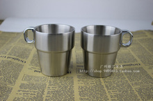 Two Layer Stainless Steel Coffee Cup Creative Heat Insulation Mug 6 Cups 1 Holder FREE SHIPPING