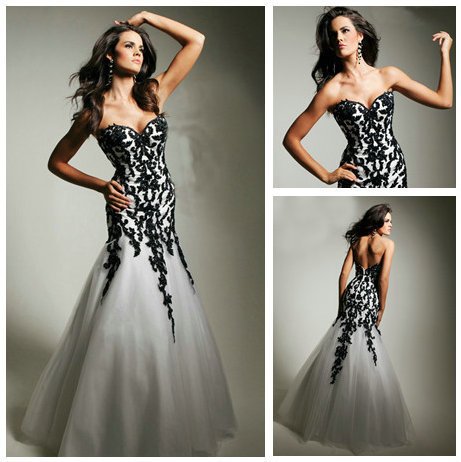 Black Lace Wedding Dress on Design 2013 Lace And Organza Long Black And White Evening Dresses