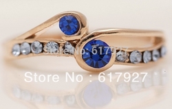Gorgeous 10k Solid Yellow Gold 4*4,2*2mm Blue Sapphire Ring For Women tanzanite engagement Ring Size7.5 P128,Lady's Gold Ring(China (Mainland))