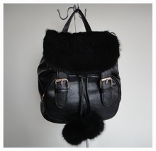 wholesale ladies Backpacks Leisure bag black Size 26 x 26cm PU rabbit fur 4 different colors