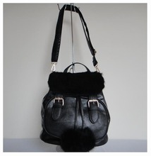 wholesale ladies Backpacks Leisure bag black Size 26 x 26cm PU rabbit fur 4 different colors