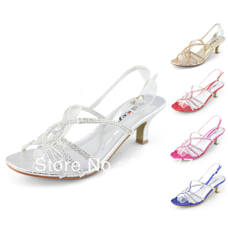 Gold Strappy Diamond Wedding shoes heels Prom Dress Low Kitten Heels ...