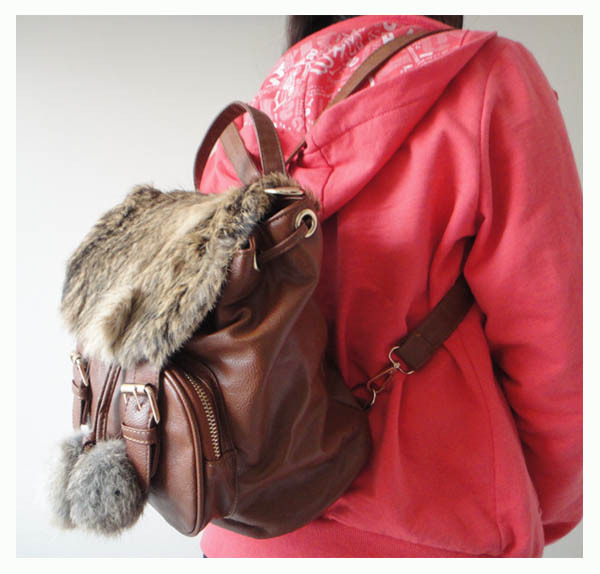wholesale ladies Backpack Leisure bag brown Size 26 x 26cm PU rabbit fur 4 different colors