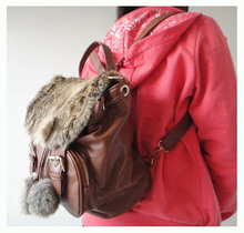 wholesale ladies’ Backpack,Leisure bag,brown,Size:26 x 26cm,PU+ rabbit fur,4 different colors,packing:1pcs/opp bag,Free shipping