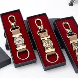 Wholesale Quality Genuine Leather Bronze Metal Car Emblem Keychain Key Ring Key Chain Small Business Promotion Gift(China (Mainland))