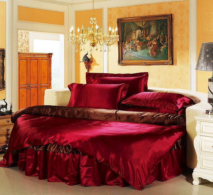 Round Bed bedding set king Luxury 4pcs imitated silk duvet/comforter ...