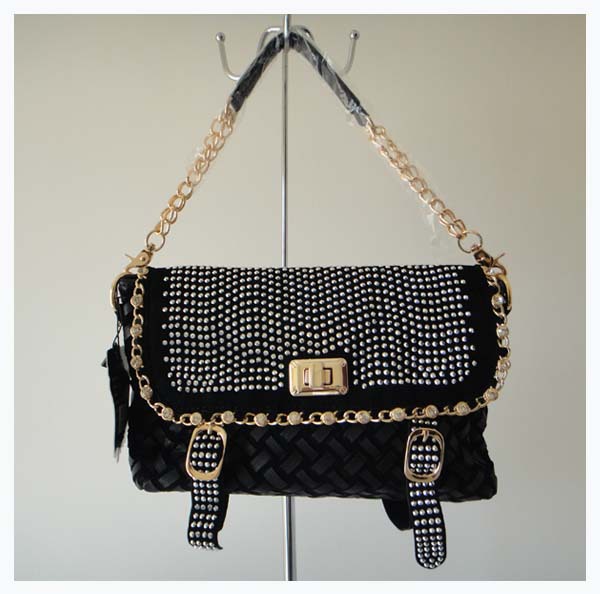 Designer ladys handbag DKB 2818 A0078 black size 38x26cm PU fabric with Rhinestone shoulder straps two