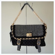 Designer ladys handbag,DKB-2818-A0078 black,size: 38x26cm,PU + fabric with Rhinestone,shoulder straps,two function,Free shipping